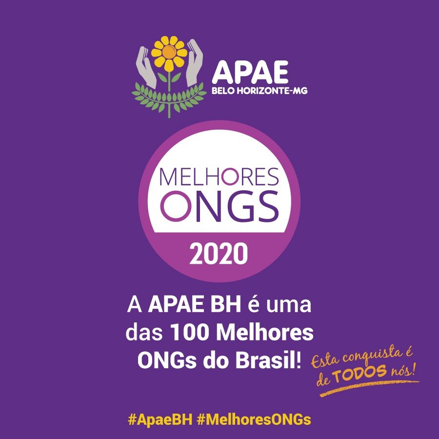 APAE-BH é uma das 100 Melhores ONGs do Brasil! Premiação acontece hoje à noite!