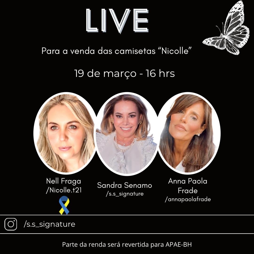 Amanhã: live com venda de camisetas exclusivas com renda revertida à APAE-BH e à @nicolle.t21